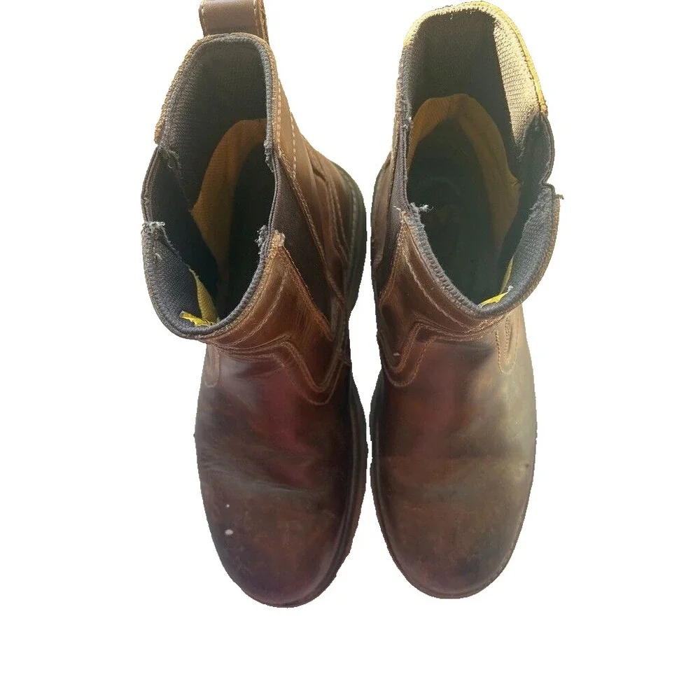 Caterpillar Pelton‎ Leather Brown Safety Boots Men's 12 CAT Work Gusset Pull On